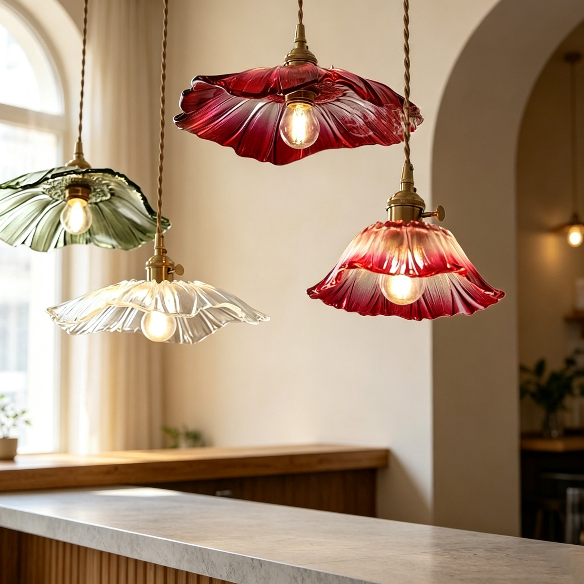 Kitchen Appliances In White - Nordic Vintage Flower Glass Pendant Light